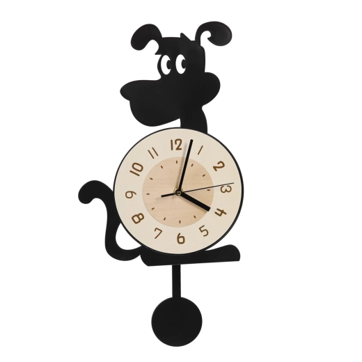 Reloj de pared colgante Perro con péndulo blanco y negro 37 cm