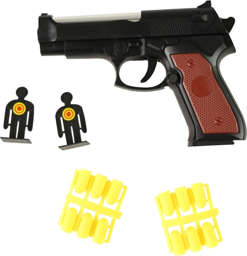 Pistola de plástico para proyectiles de goma con dianas divertidas