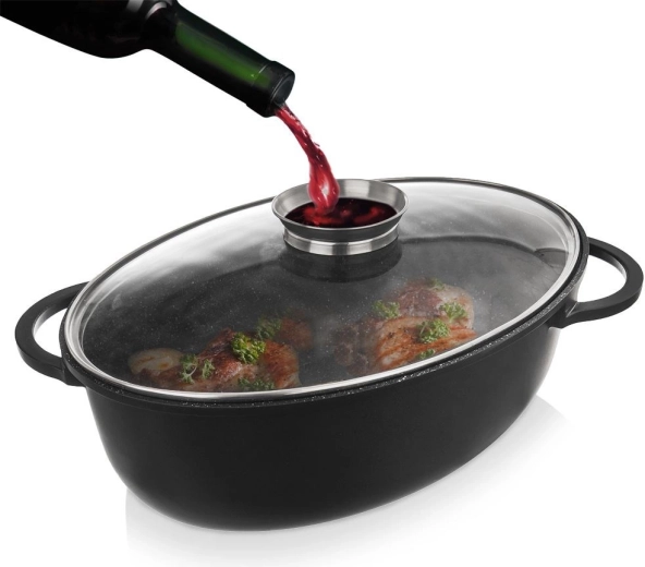 Asadera ovalada de granito con tapa 8 l, 45 × 27,5 cm
