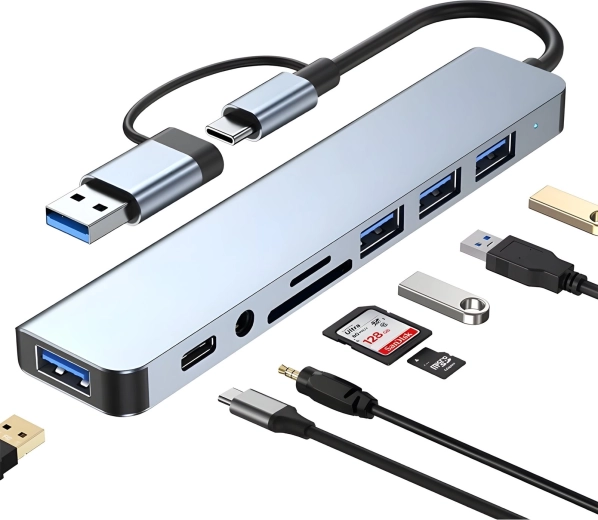 Hub USB-C 8 en 1 con LAN y salida 4K