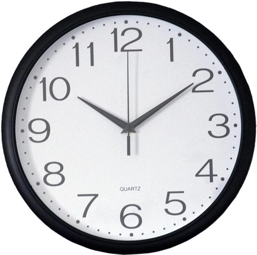 Reloj de pared de 30 cm – marco negro, esfera blanca, funcionamiento silencioso
