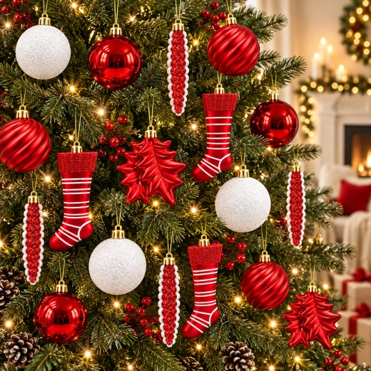 Ambiente navideño en rojo y blanco