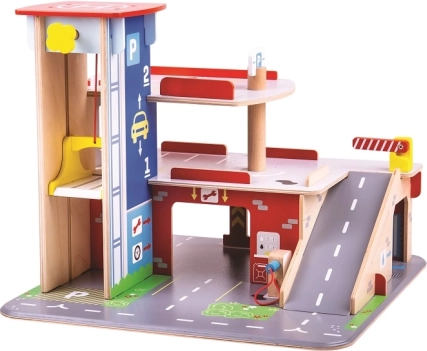 Garaje de madera con aparcamiento BIGJIGS TOYS