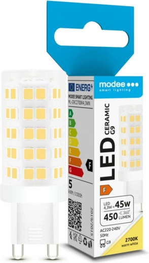 Bombilla LED Modee Lighting G9 de cerámica, 4,3 W, blanco cálido