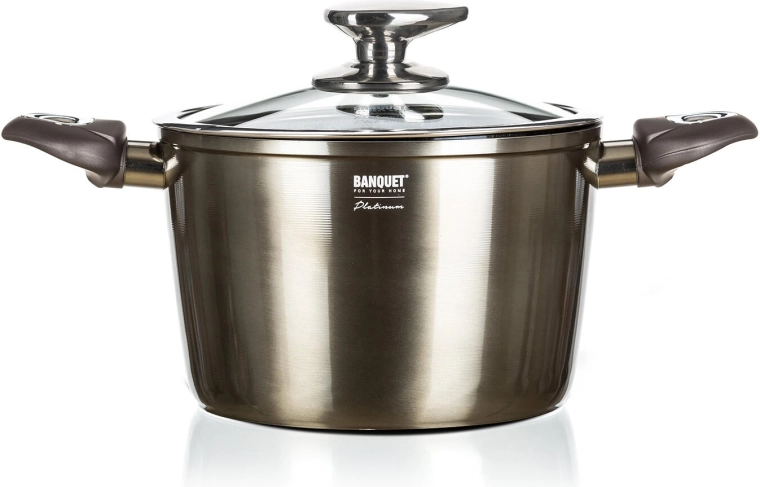 Olla de 20 cm, 3,6 l con revestimiento antiadherente METALLIC PLATINUM con tapa de vidrio