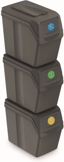 Juego de 3 cubos para separación de residuos SORTIBOX, 3×20 l, gris piedra