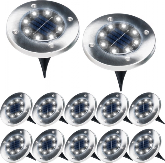 Luces solares LED de jardín empotrables de acero inoxidable, 12 uds., diámetro 11,5 cm