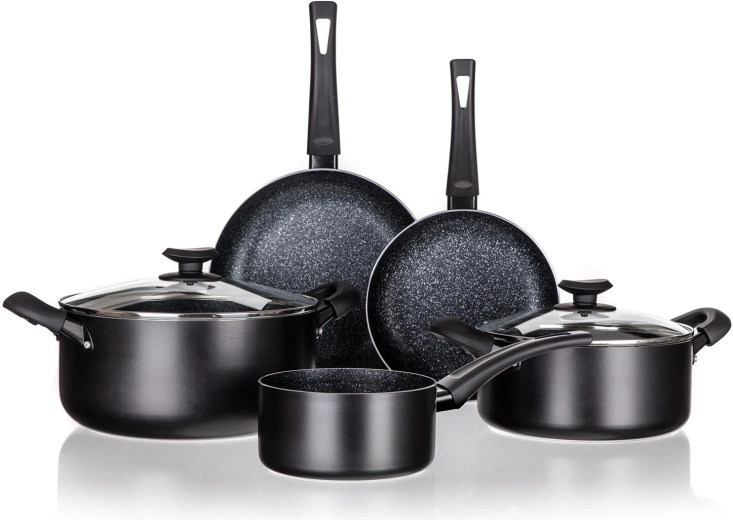 Juego de utensilios de cocina Black Stone de 7 piezas con superficie antiadherente, para inducción