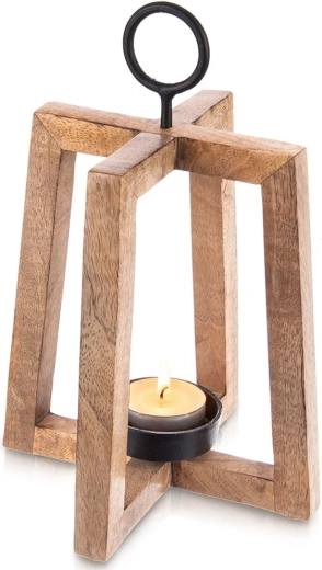 Farol colgante de madera de mango 18 × 18 × 27,5 cm