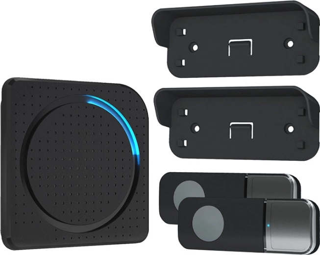 Timbre inalámbrico Solight para enchufe con 2 botones, 200 m, negro, Learning code