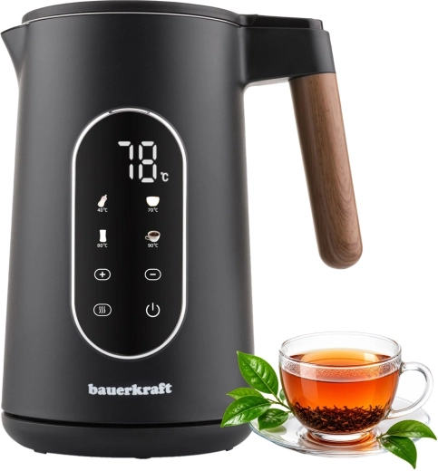 Hervidor eléctrico inalámbrico Bauerkraft 1,7 l con regulación de temperatura negro