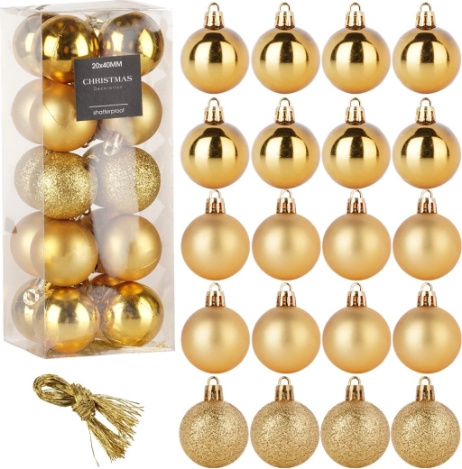 Adornos navideños irrompibles dorados 4 cm, set de 20 uds.