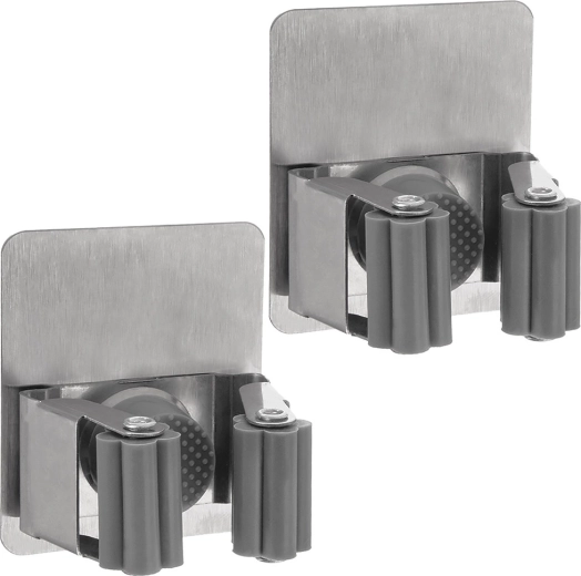 Soportes autoadhesivos de acero inoxidable para mopa y escoba, set de 2 uds.