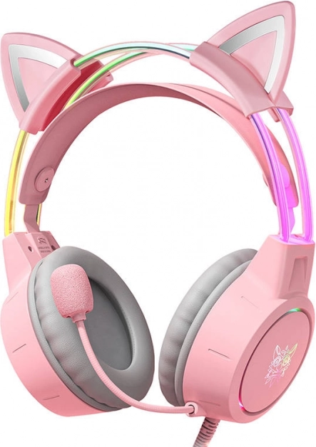 Auriculares gaming rosas Onikuma X15 Pro con orejas de gato