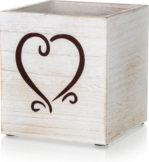 Caja decorativa de madera con motivo de corazón 13 × 13 × 14 cm