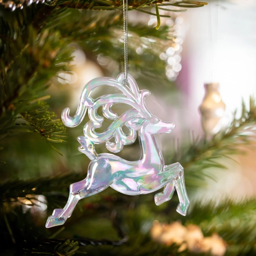 Adorno navideño de acrílico iridiscente con forma de reno