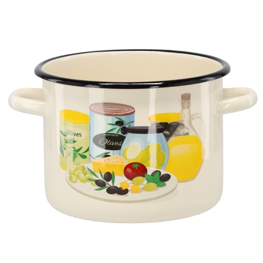 Olla esmaltada de 4,5 l y 20 cm, color crema, con motivo de aceitunas