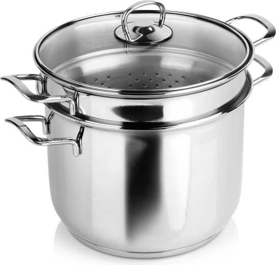 Olla de acero inoxidable para pasta con tapa de vidrio ANETT 6 l, set de 3 piezas