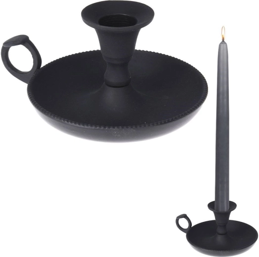 Portavelas negro de aluminio para vela larga