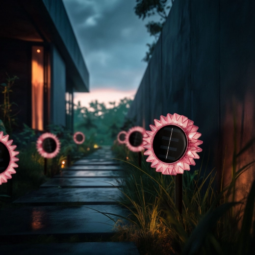 Lámpara solar decorativa rosa con forma de girasol, para clavar y colgar