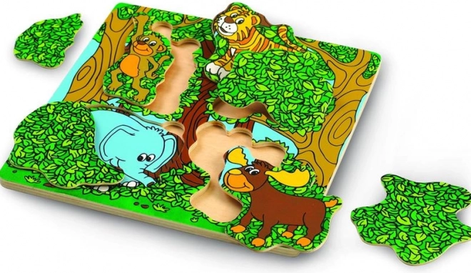 Wonderworld puzle de madera Peekaboo – puzle de animales de doble capa