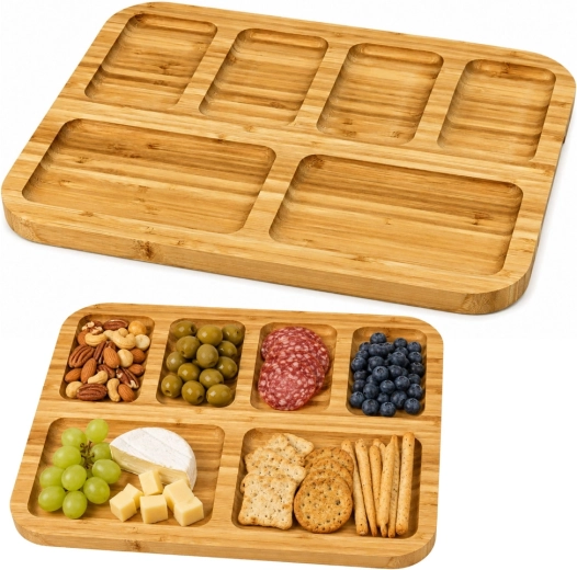 Tabla de servir de bambú con compartimentos 36 × 28 cm