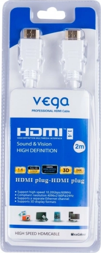 Cable HDMI Vega 3D, conectores chapados en oro, 2 m, blanco