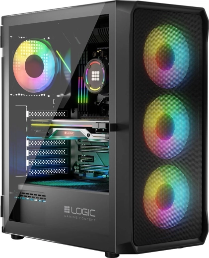 Caja de ordenador LOGIC PORTOS ARGB Midi, USB 3.0, negra