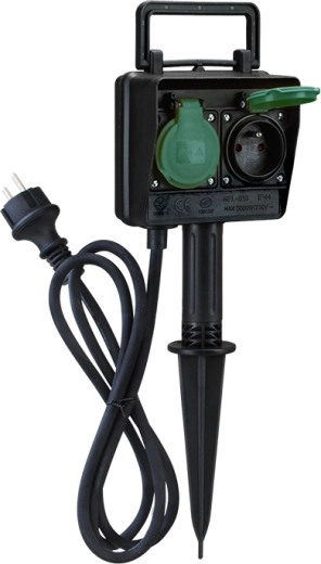 Solight poste de jardín IP44 con 2 tomas y cable de goma de 1,5 m