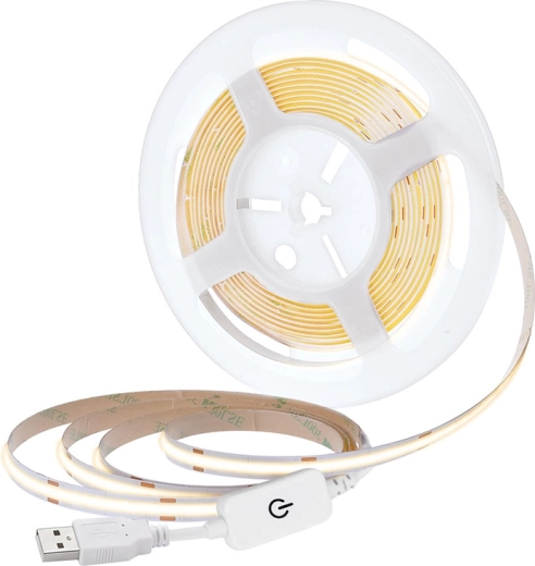 Solight tira LED COB 5 m blanco cálido 3000 K USB con interruptor 8 mm