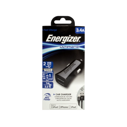 Adaptador de coche Energizer 3,4 A con dos USB, negro