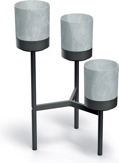 Soporte metálico de tres niveles para flores con macetas grises 54 cm