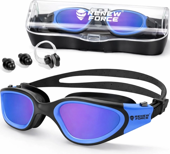 Gafas de natación con polarización, UV400 y antiempañamiento (azules) - 1 unidad