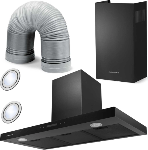 Campana extractora de chimenea 90 cm negra Berdsen