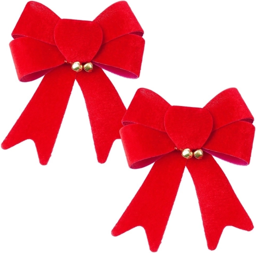 Lazos navideños de terciopelo de 13 × 16 cm, 2 unidades