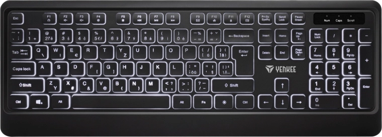 Teclado USB silencioso e iluminado con teclas de perfil bajo