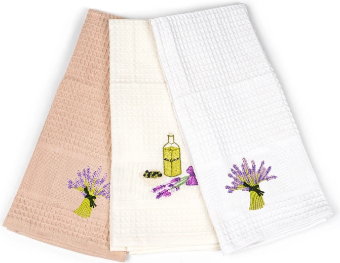 Paños de cocina con bordado Lavender 45 × 70 cm, algodón, set de 3 uds.