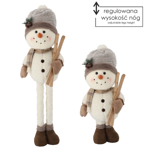 Decoración navideña de muñeco de nieve con esquís y patas telescópicas