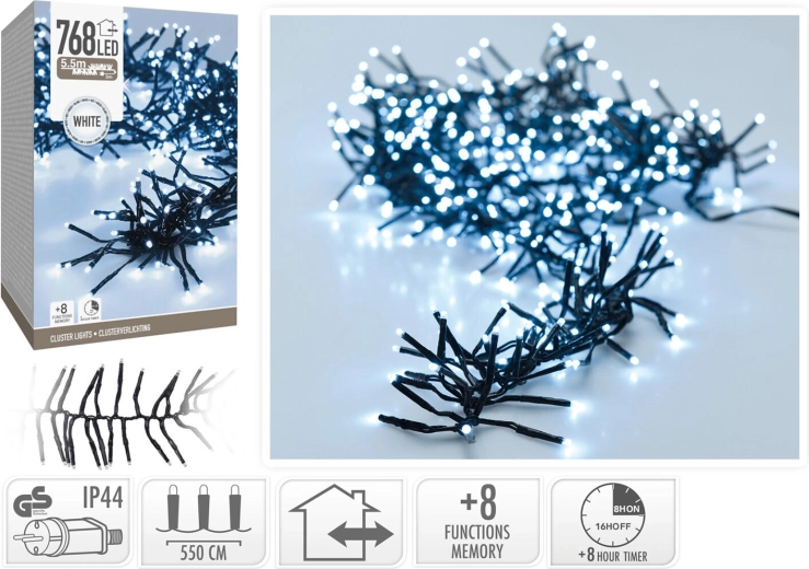 Iluminación LED navideña de 5,5 m con luz blanca fría y temporizador