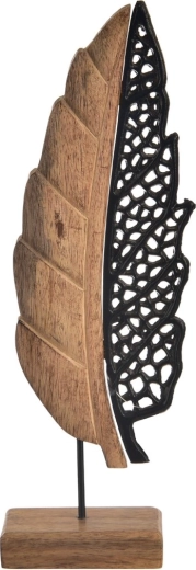 Hoja decorativa de madera de mango y metal negra 35 cm