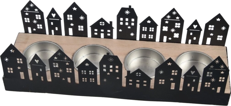 Portavelas metálico negro "casitas"