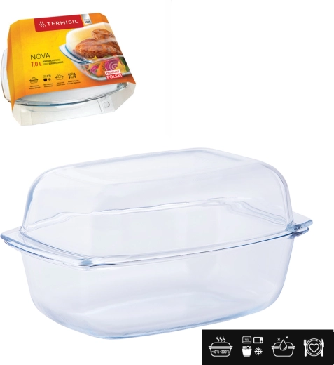 Fuente rectangular resistente al calor de 7 l con tapa de vidrio