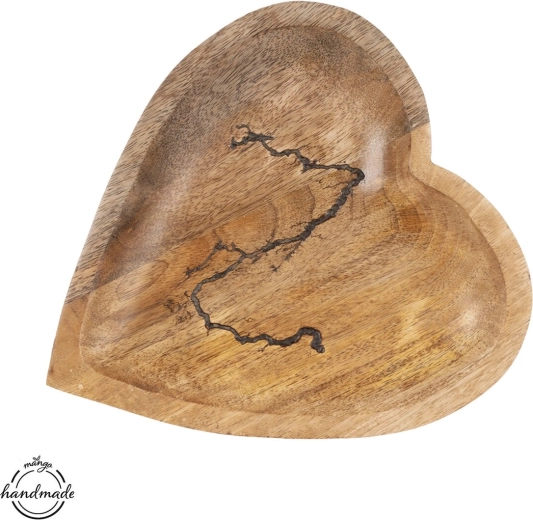 Bandeja de madera de mango con forma de corazón, 26 × 24 cm