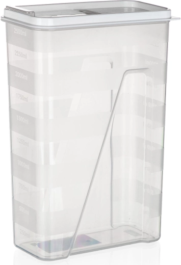 Bote para alimentos secos de 2,5 l con tapa dosificadora, transparente/blanco