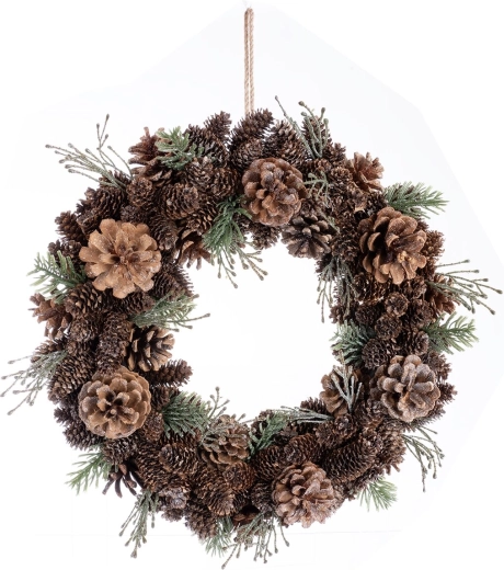 Corona decorativa de piñas de pino piñonero 40 cm