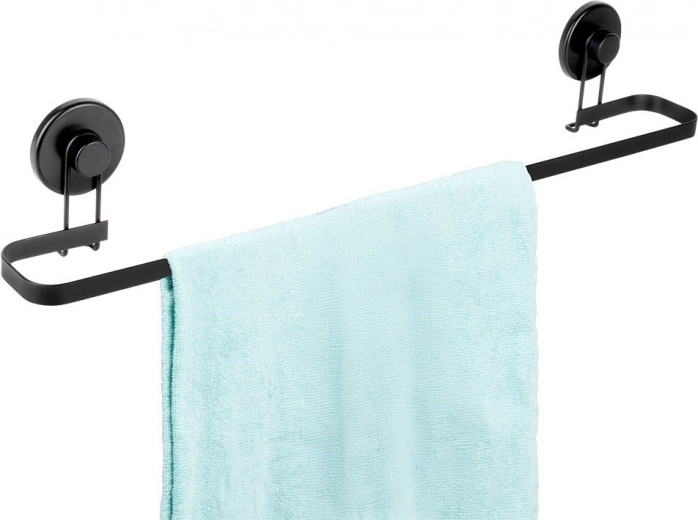Soporte metálico negro para toallas con ventosas 60 cm