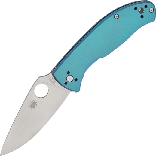 Navaja de bolsillo Spyderco Tenacious Blue, mango de titanio, hoja satinada 8,5 cm