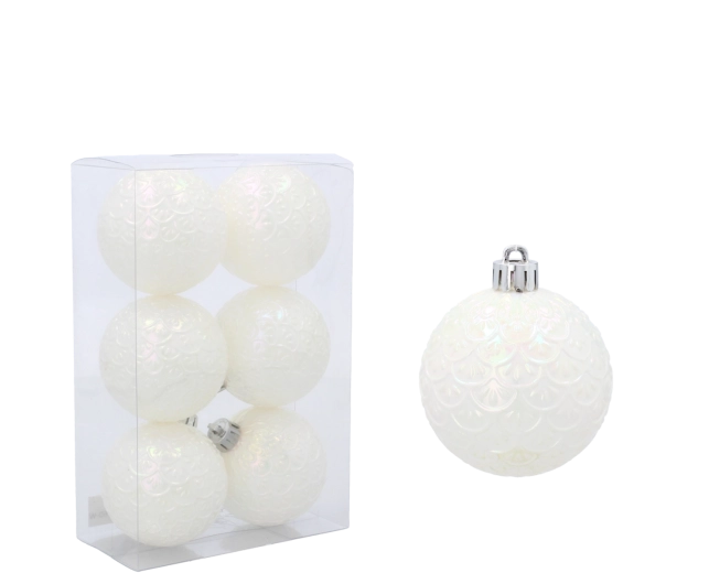 Juego de bolas navideñas blancas de 6 cm (6 uds.)