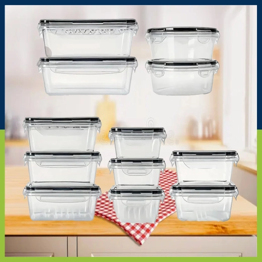 Juego de recipientes de plástico para alimentos de 12 piezas con tapas herméticas