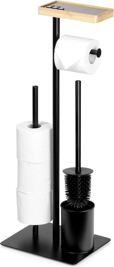 Soporte para papel higiénico con escobilla, negro, 68,5 cm